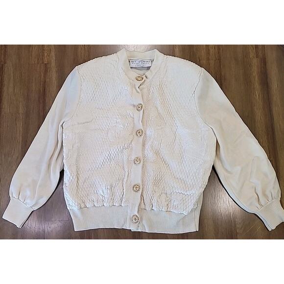 Vintage St. John Collection Marie Printed Ivory Blouse‑Cardigan Sz P – Cropped - Picture 1 of 11